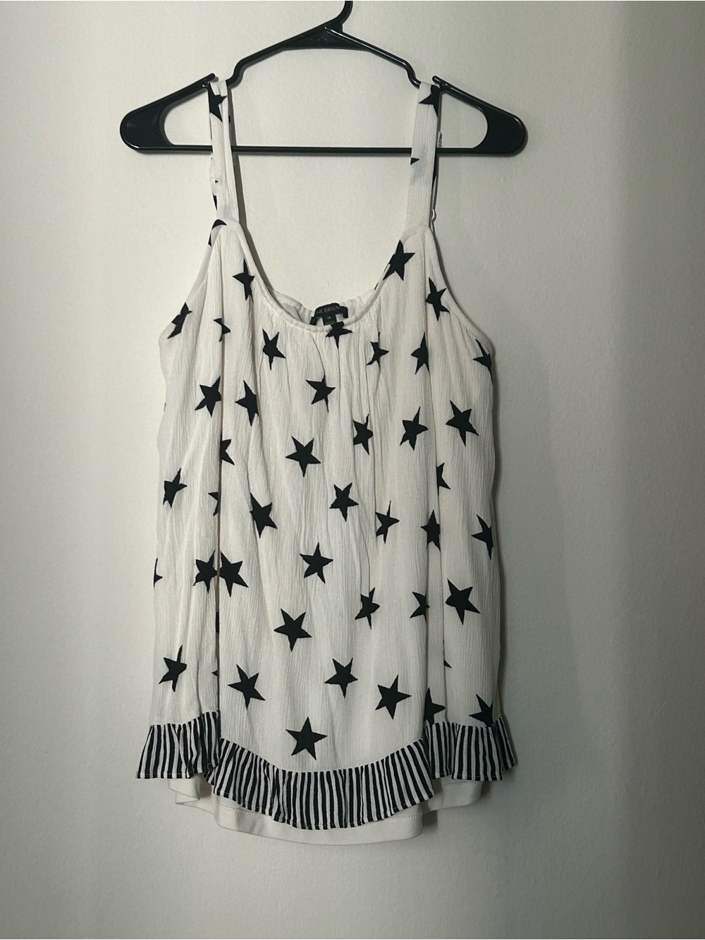 Lane Bryant White Star Print Sleeveless Americana Ruffle-Trim Camisole Boho